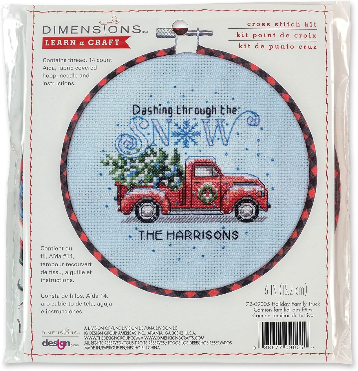 Dimensions Holiday Family Truck Christmas Counted Cross Stitch Kit – 6" 14-Count Aida for Beginners (5-Pack)